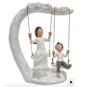 MrKura Mother and Son Figurines Resin Family Swing Sculpture White 8 Inch
